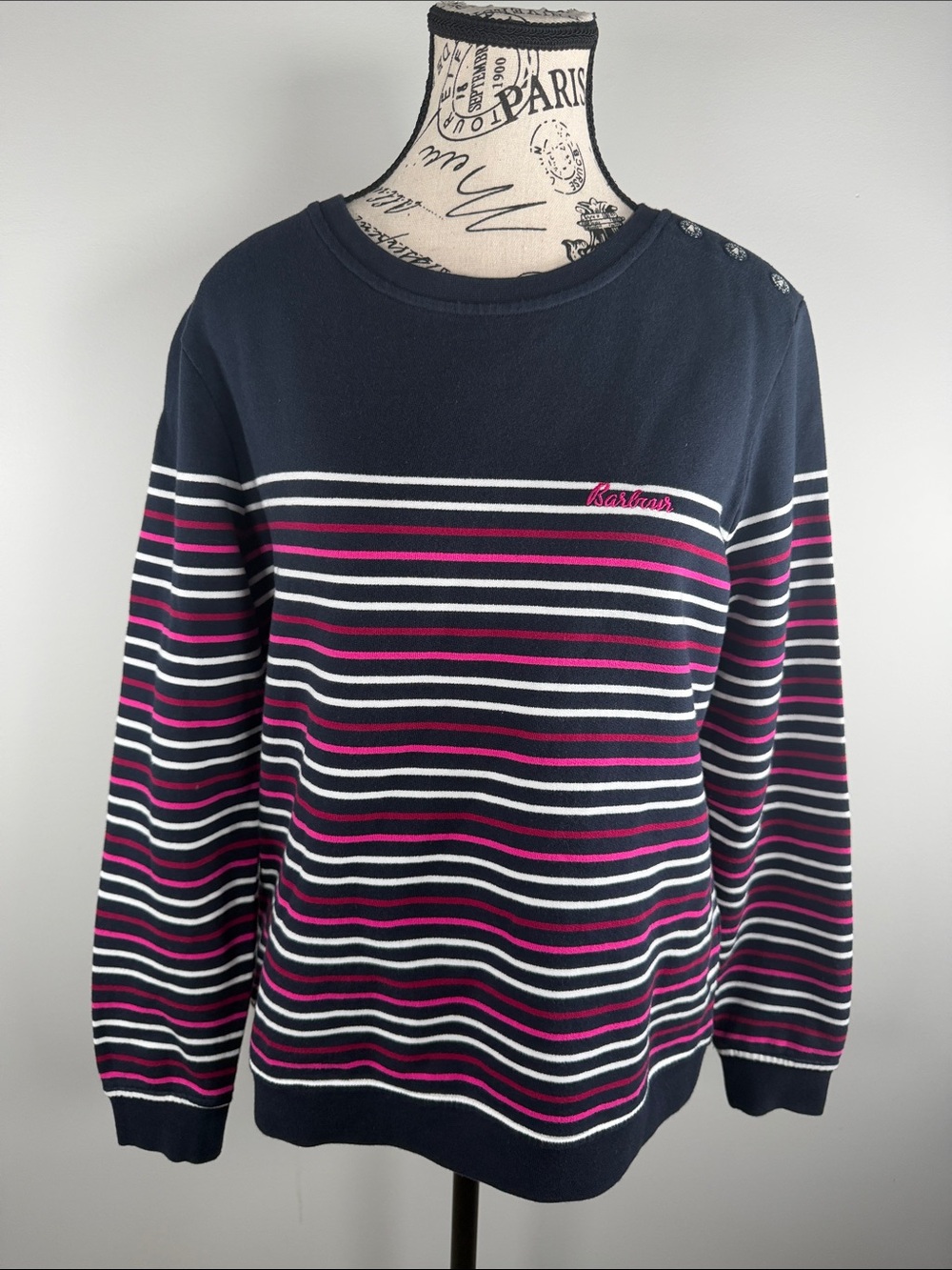 Barbour Ramble Overlay Sweatshirt Coastal Collection Navy Pink Striped 4